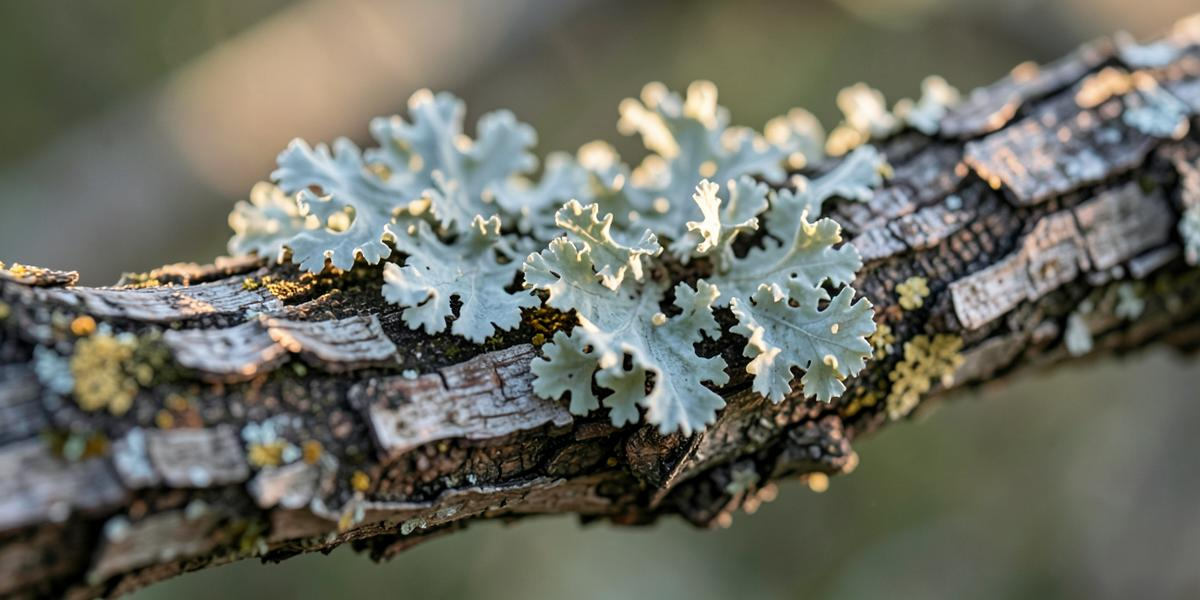 Pale blue-green lichen growing along a weathered branch